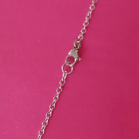 Large Teal blue agate stone necklace 24 inch box chain.silver tone. - Picture 7 of 10